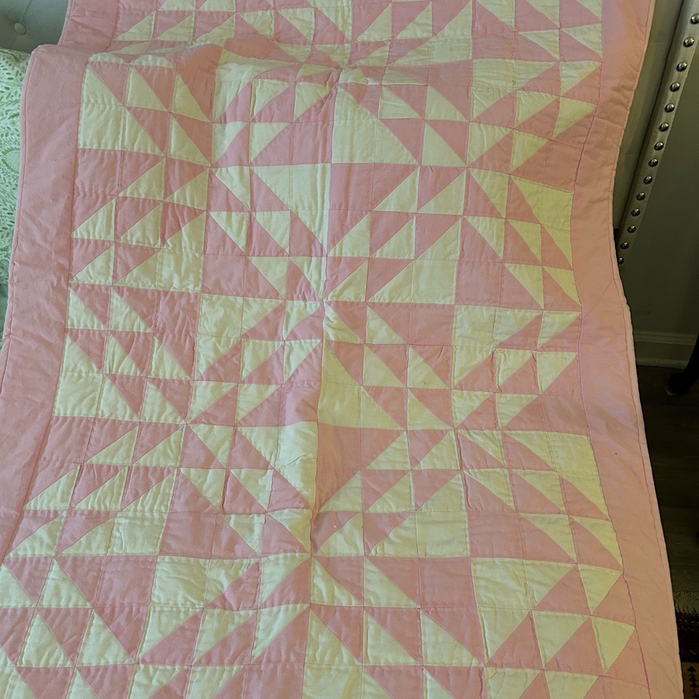 Pink and White Patchwork Quilt - Soft Geometric Bedding